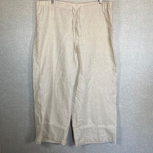 Liz Claiborne Cream Livvy Linen Cropped Wide Leg Pants